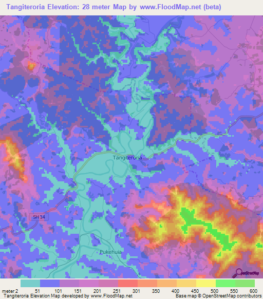 Tangiteroria,New Zealand Elevation Map