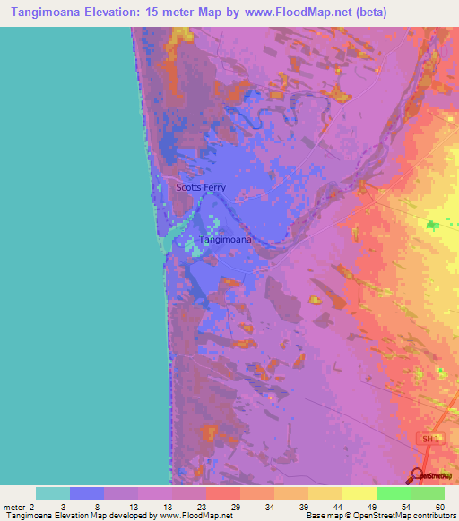 Tangimoana,New Zealand Elevation Map