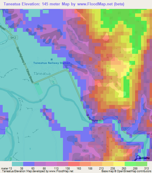 Taneatua,New Zealand Elevation Map