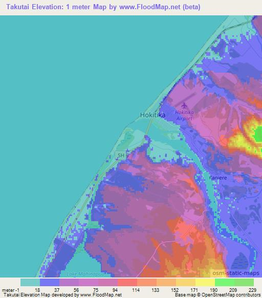 Takutai,New Zealand Elevation Map