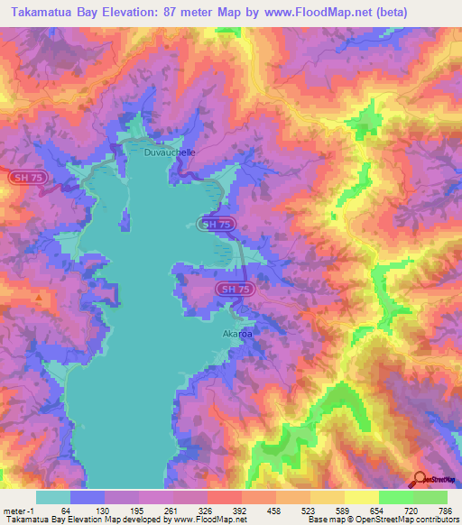 Takamatua Bay,New Zealand Elevation Map