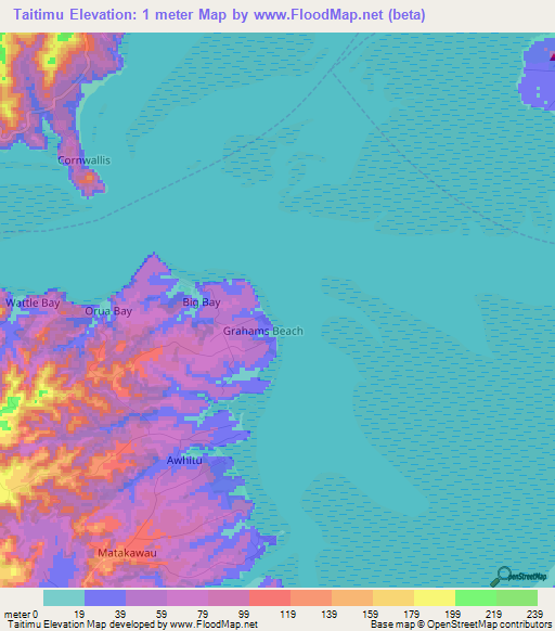 Taitimu,New Zealand Elevation Map