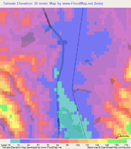 Taimate,New Zealand Elevation Map