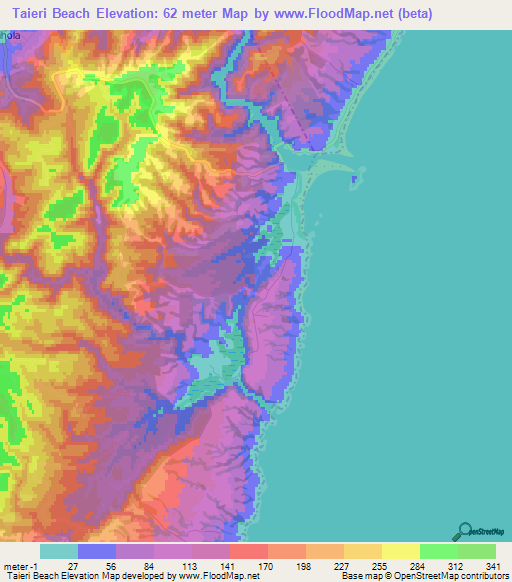 Taieri Beach,New Zealand Elevation Map