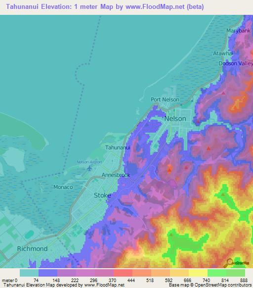 Tahunanui,New Zealand Elevation Map