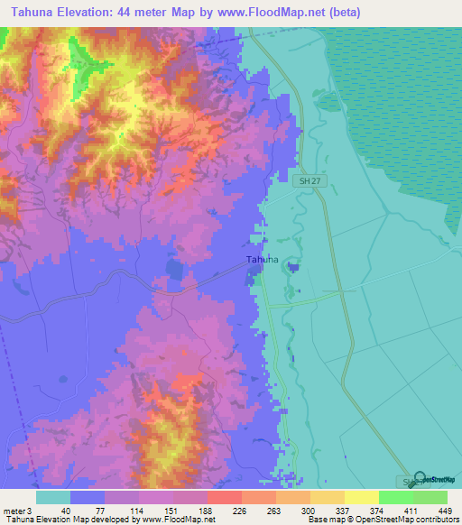 Tahuna,New Zealand Elevation Map