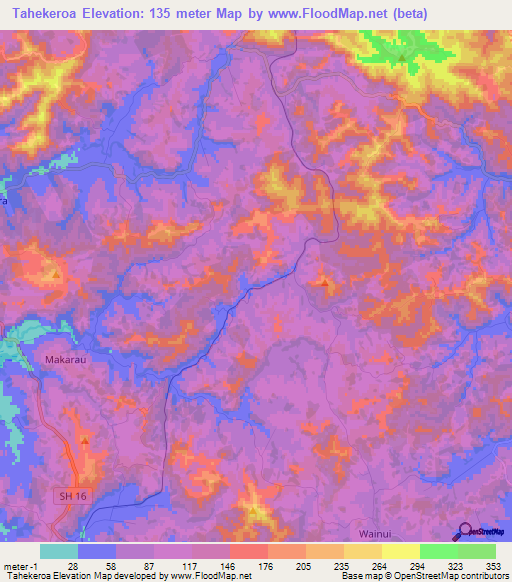 Tahekeroa,New Zealand Elevation Map