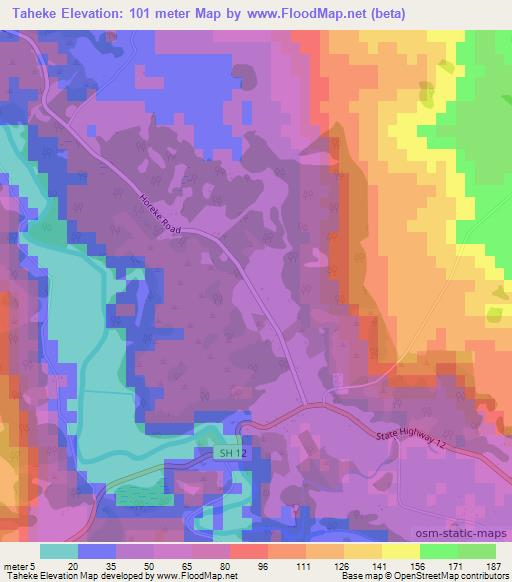Taheke,New Zealand Elevation Map