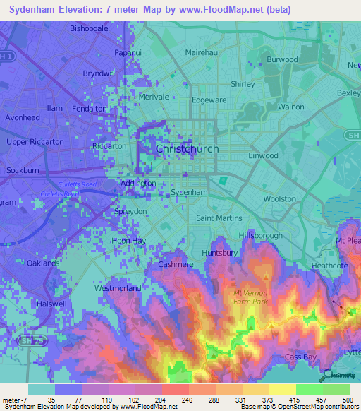 Sydenham,New Zealand Elevation Map