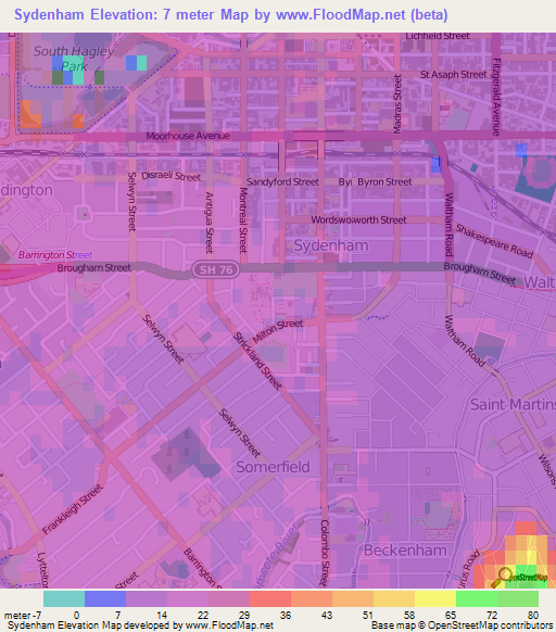 Sydenham,New Zealand Elevation Map