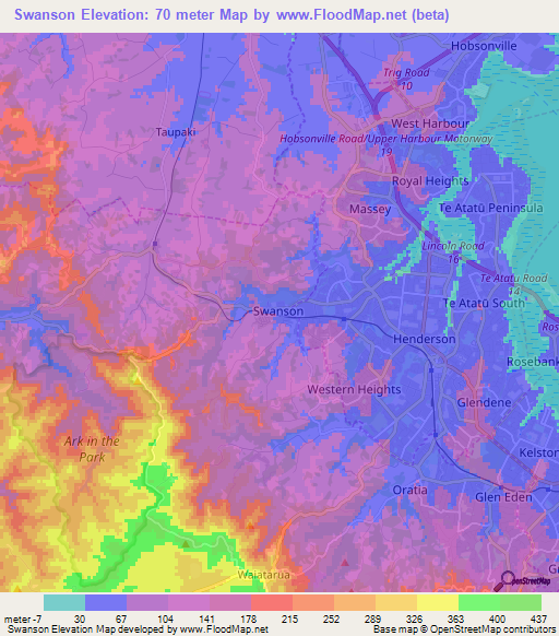 Swanson,New Zealand Elevation Map