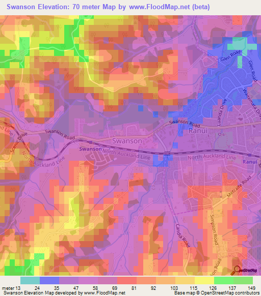 Swanson,New Zealand Elevation Map