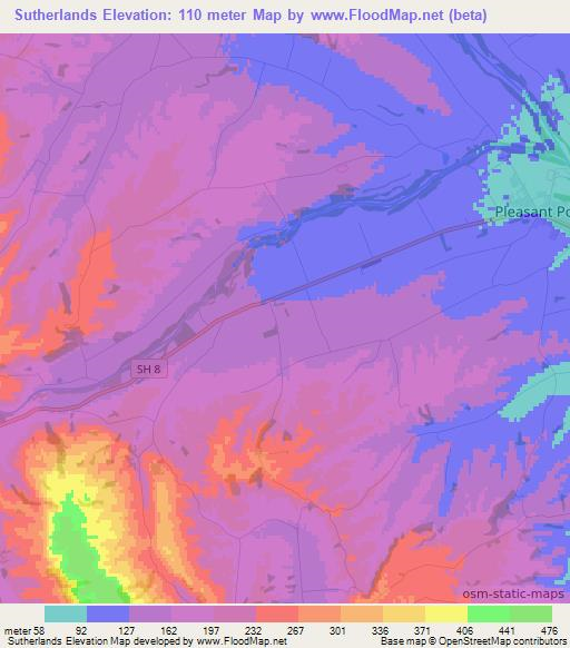 Sutherlands,New Zealand Elevation Map