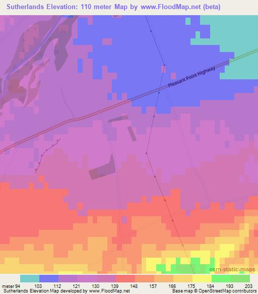 Sutherlands,New Zealand Elevation Map