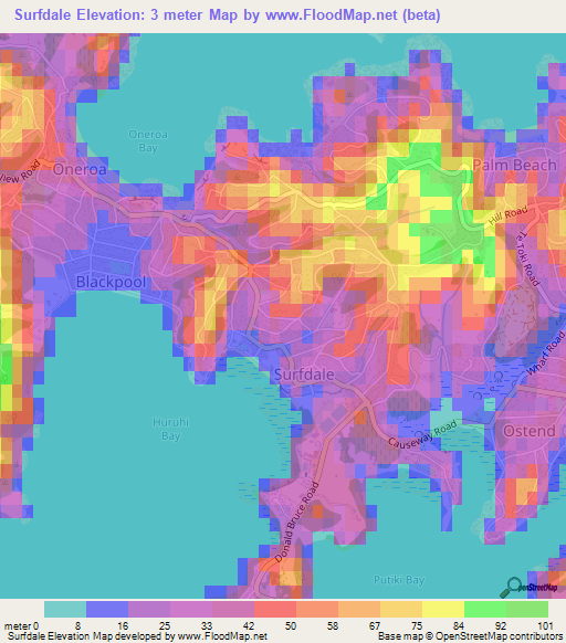 Surfdale,New Zealand Elevation Map
