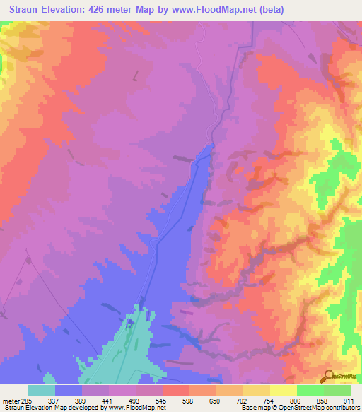 Straun,New Zealand Elevation Map