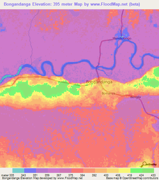 Bongandanga,Congo (Kinshasa) Elevation Map