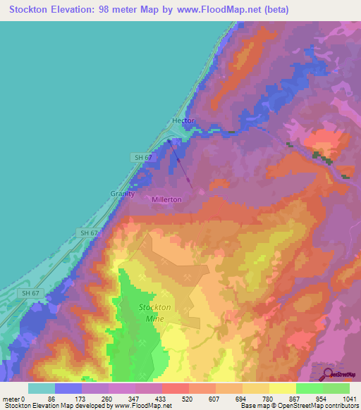 Stockton,New Zealand Elevation Map