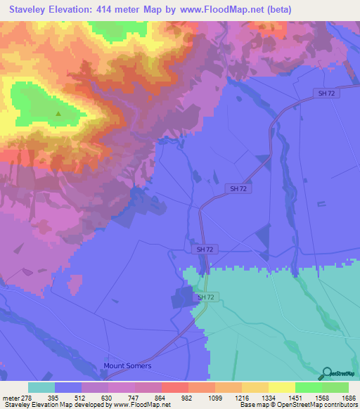 Staveley,New Zealand Elevation Map