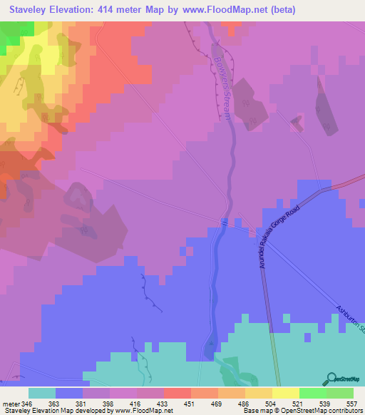 Staveley,New Zealand Elevation Map