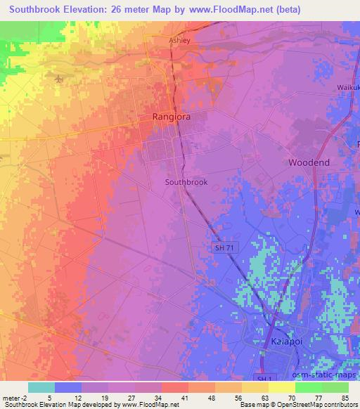 Southbrook,New Zealand Elevation Map