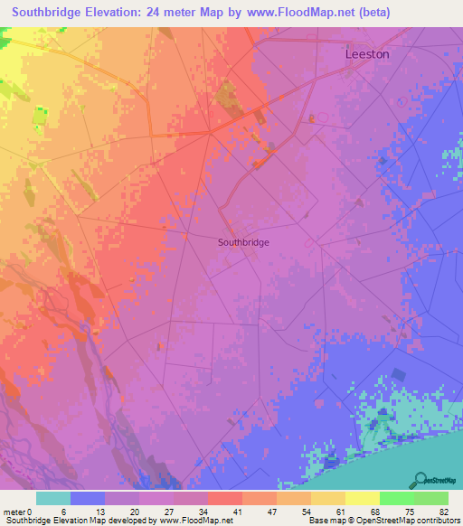 Southbridge,New Zealand Elevation Map