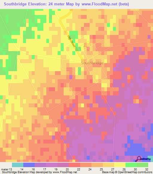 Southbridge,New Zealand Elevation Map