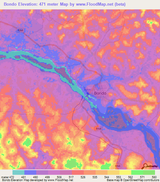 Bondo,Congo (Kinshasa) Elevation Map