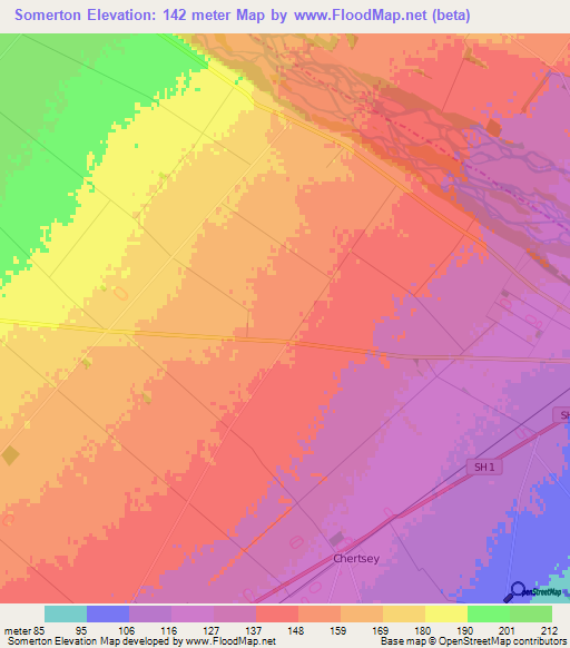 Somerton,New Zealand Elevation Map