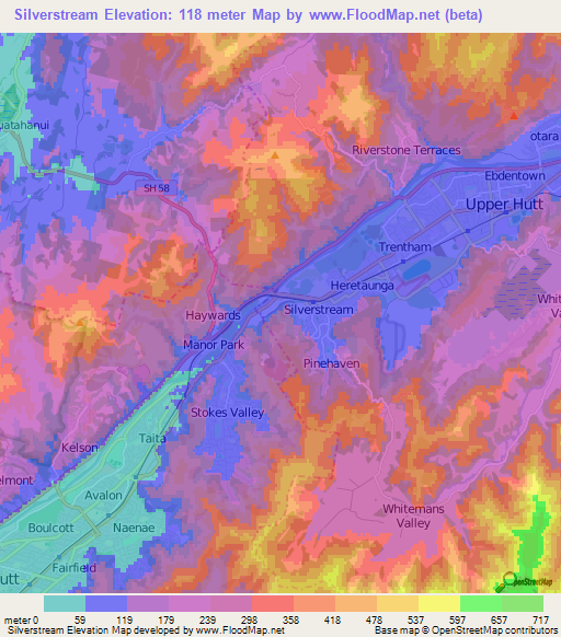 Silverstream,New Zealand Elevation Map