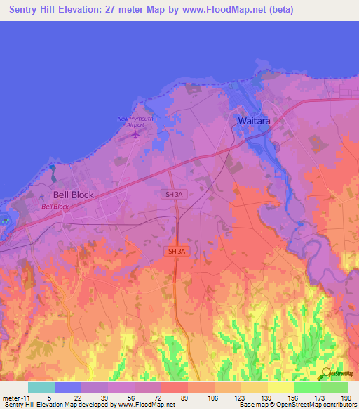 Sentry Hill,New Zealand Elevation Map