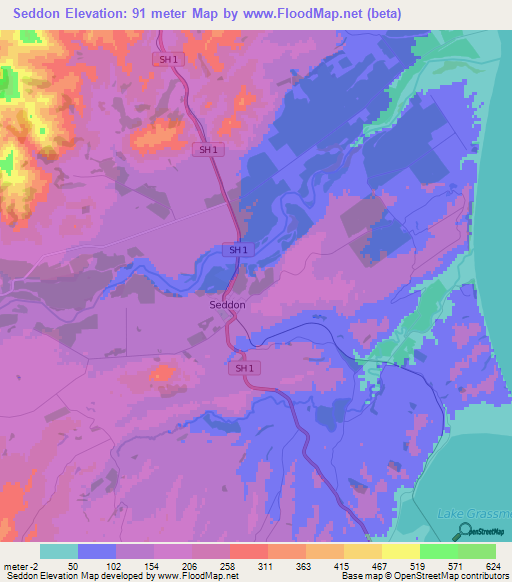 Elevation of Seddon,New Zealand Elevation Map, Topography, Contour