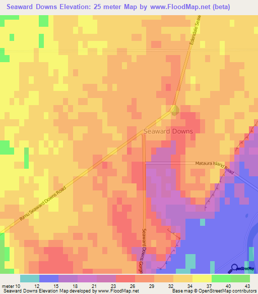 Seaward Downs,New Zealand Elevation Map