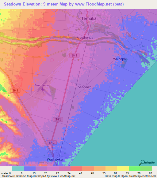 Seadown,New Zealand Elevation Map