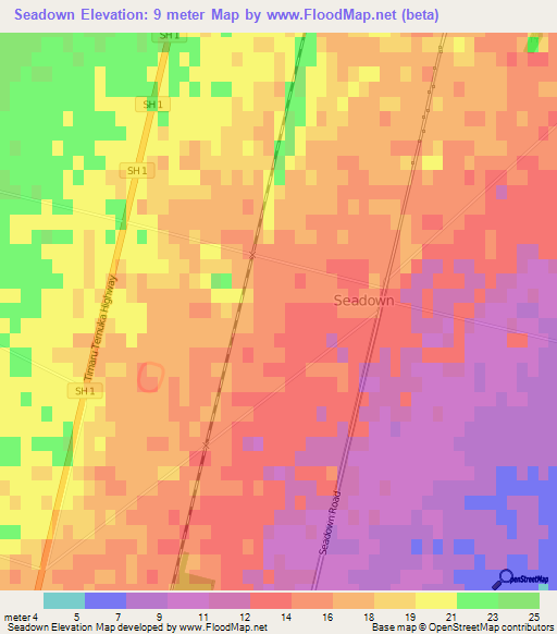 Seadown,New Zealand Elevation Map