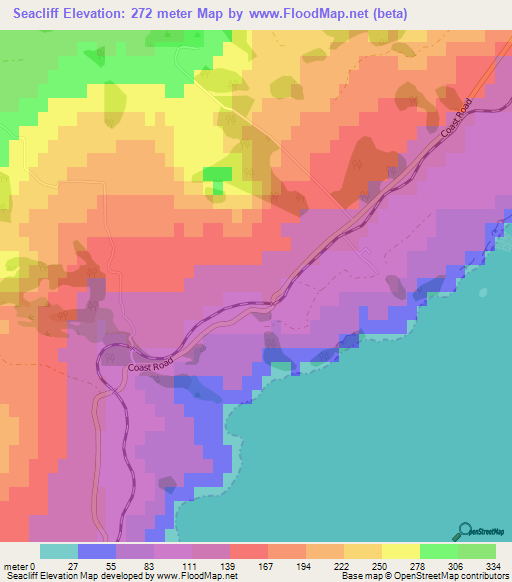 Seacliff,New Zealand Elevation Map