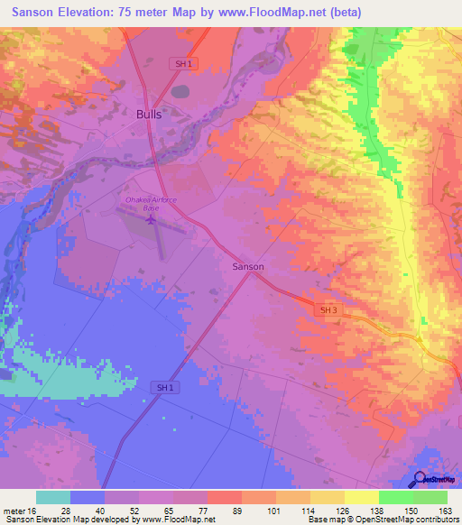 Sanson,New Zealand Elevation Map