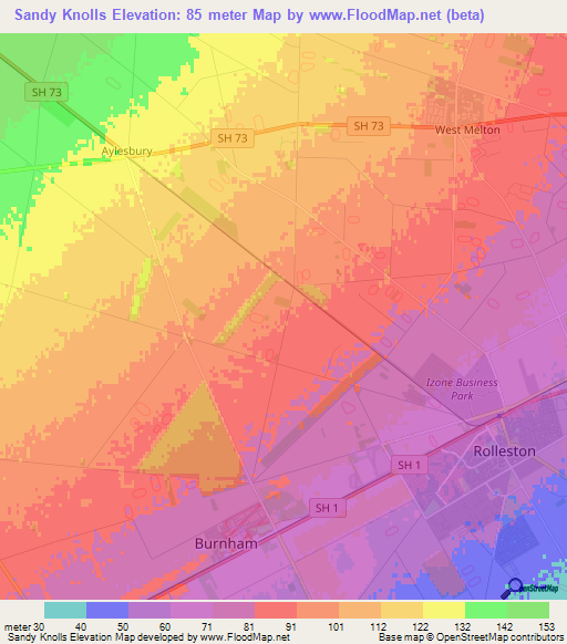 Sandy Knolls,New Zealand Elevation Map