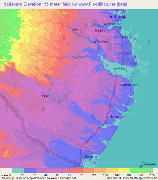 Salisbury,New Zealand Elevation Map