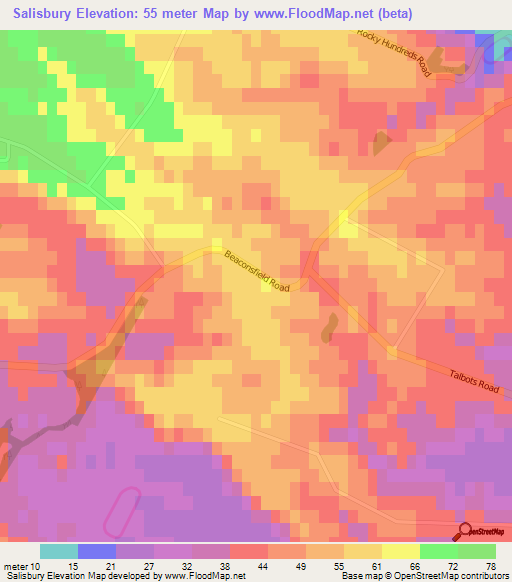 Salisbury,New Zealand Elevation Map