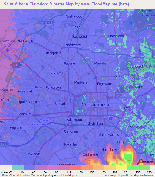 Saint Albans,New Zealand Elevation Map