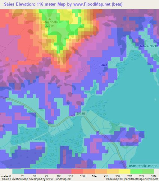 Saies,New Zealand Elevation Map
