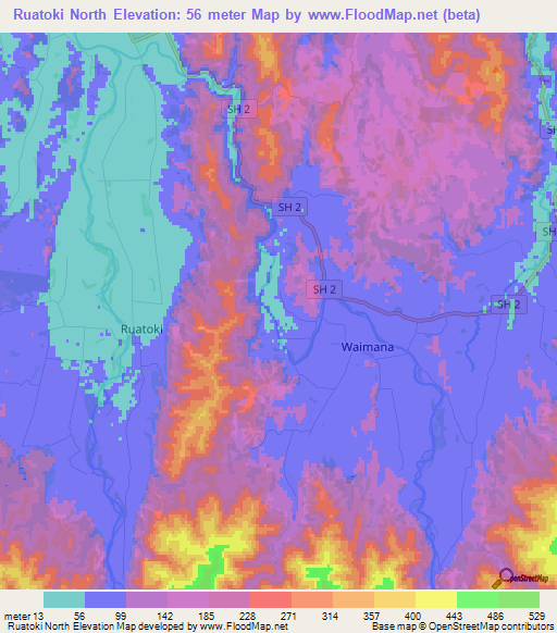 Ruatoki North,New Zealand Elevation Map