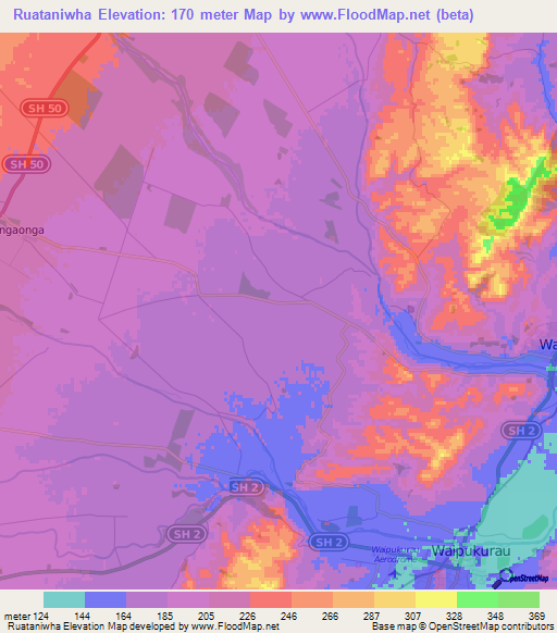 Ruataniwha,New Zealand Elevation Map