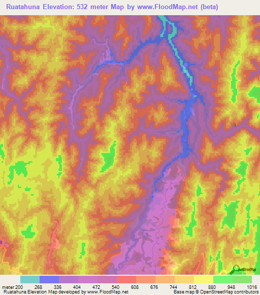 Ruatahuna,New Zealand Elevation Map