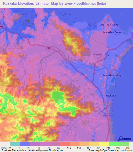 Ruakaka,New Zealand Elevation Map
