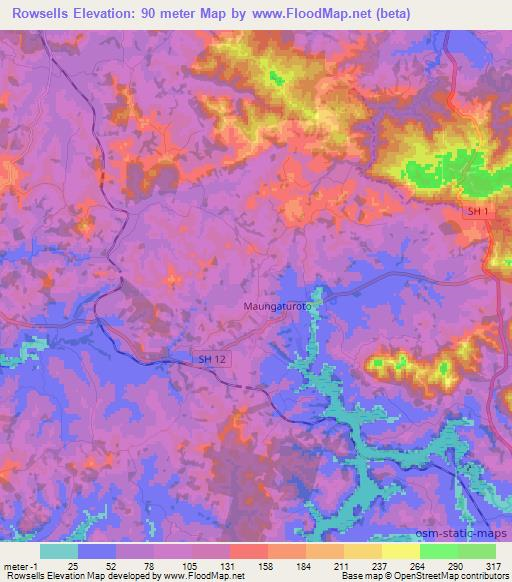 Rowsells,New Zealand Elevation Map