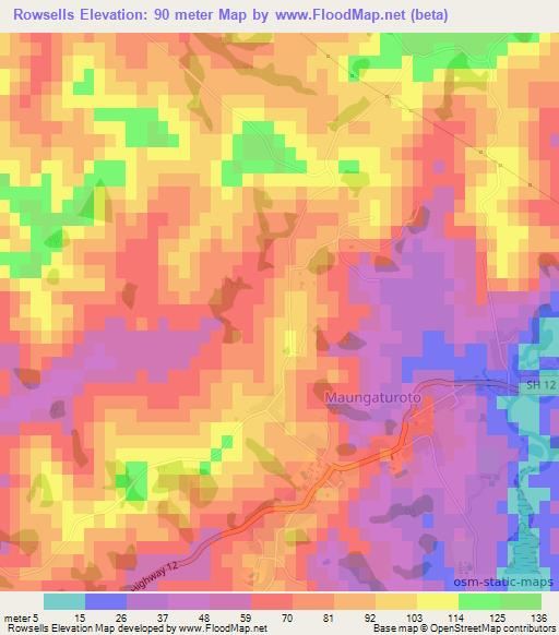 Rowsells,New Zealand Elevation Map