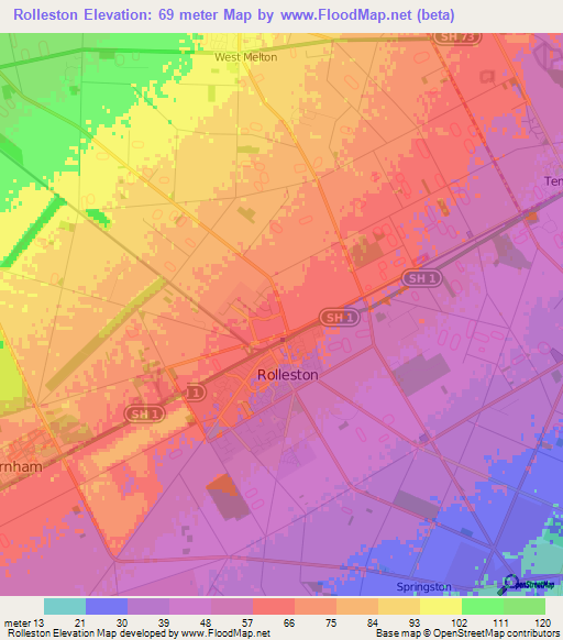Rolleston,New Zealand Elevation Map