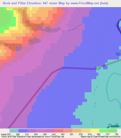 Rock and Pillar,New Zealand Elevation Map